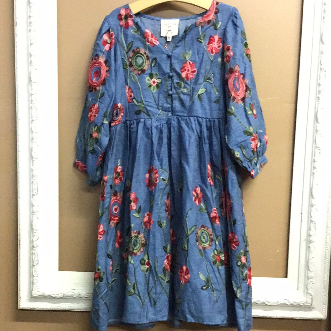 Denim Dress With Embroidered Fowers