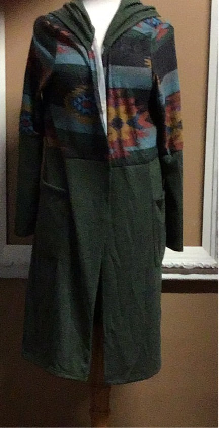 Green Aztec Duster With Hoodie